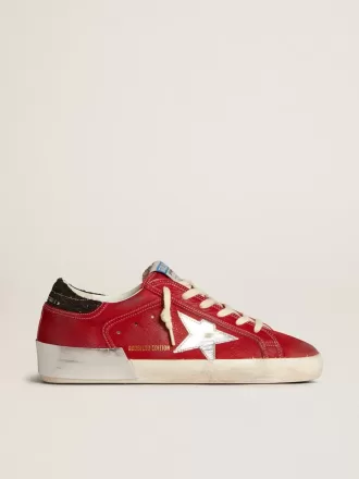 Super-Star LTD für Damen in rotem Nubukleder mit Lederstern und glitzernder Fersenlasche