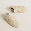 Super-Star Sabot für Damen aus beigem Canvas mit gestickten Perlen und beigem Wildlederstern