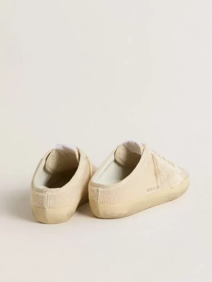 Super-Star Sabot für Damen aus beigem Canvas mit gestickten Perlen und beigem Wildlederstern
