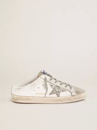 Super-Star Sabot mit platinfarbenem Glitzerstern und Zunge aus Wildleder