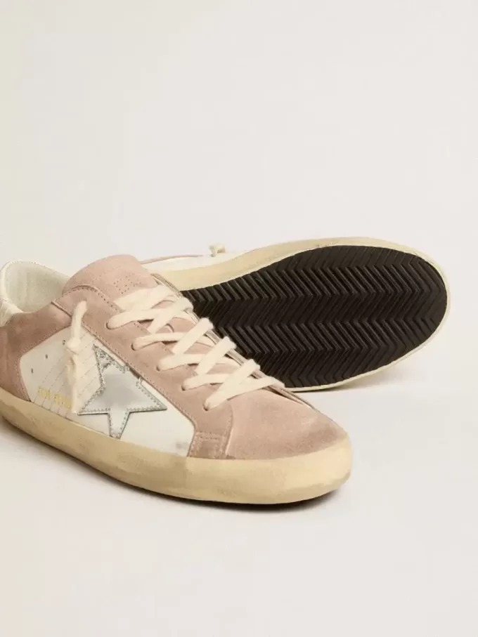 Super-Star-Sneaker für Damen aus rosa Wildleder mit silbermetallischem Lederstern