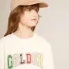 Sweatshirt in Altweiß mit mehrfarbigem Golden-Schriftzug auf der Vorderseite