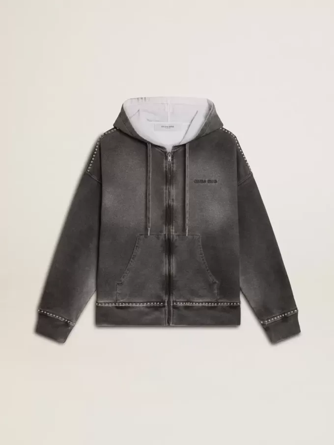 Sweatshirt in Anthrazit mit Sprüheffekt und Nieten