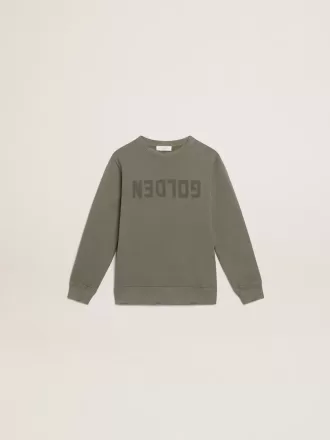 Sweatshirt in Distressed-Optik in Olivgrün mit goldenem Schriftzug auf der Vorderseite