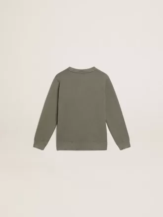 Sweatshirt in Distressed-Optik in Olivgrün mit goldenem Schriftzug auf der Vorderseite