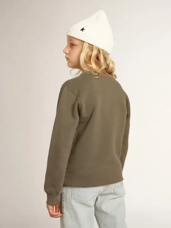 Sweatshirt in Distressed-Optik in Olivgrün mit goldenem Schriftzug auf der Vorderseite