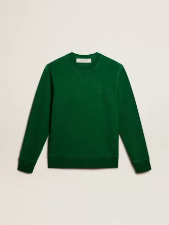Sweatshirt mit Rundhalsausschnitt aus grünem Baumwollfleece