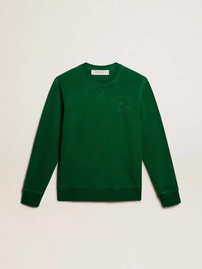 Sweatshirt mit Rundhalsausschnitt aus grünem Baumwollfleece Sweatshirt mit Rundhalsausschnitt aus grünem Baumwollfleece