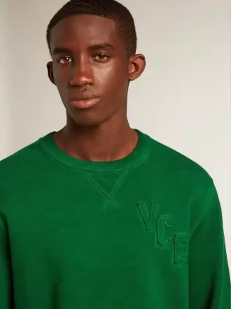 Sweatshirt mit Rundhalsausschnitt aus grünem Baumwollfleece
