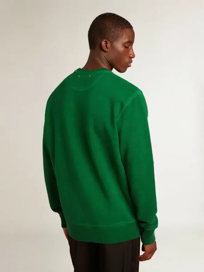 Sweatshirt mit Rundhalsausschnitt aus grünem Baumwollfleece Sweatshirt mit Rundhalsausschnitt aus grünem Baumwollfleece
