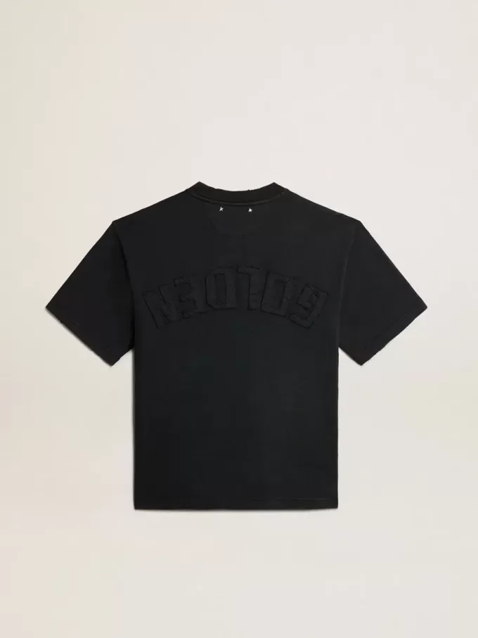 T-Shirt in gewaschenem Schwarz mit umgekehrtem Logo auf der Rückseite – Jersey Capsule