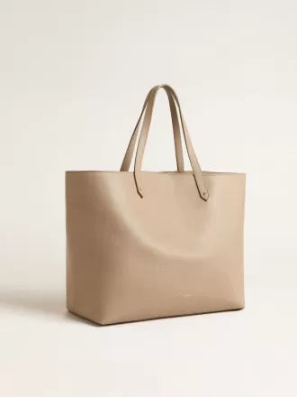 Taubengraue Pasadena-Tasche aus glattem Leder mit goldenem Logo