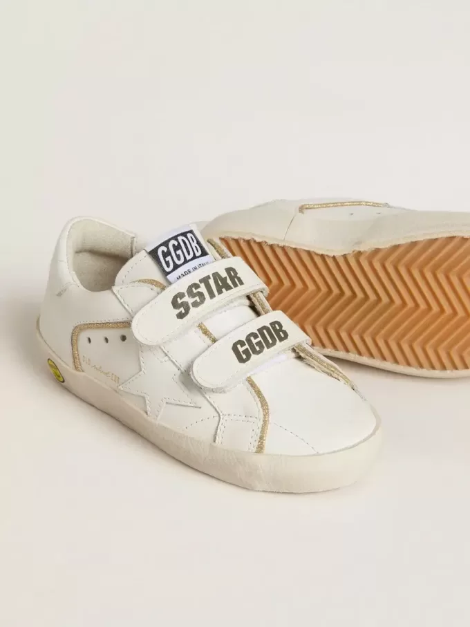 Teen Old School aus weißem Leder mit goldenen Details Teen Old School aus weißem Leder mit goldenen Details