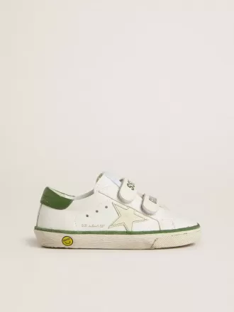 Teen Old School aus weißem Leder mit grüner Nappa-Fersenlasche und grünem Einsatz