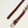 Trinidad schmaler Gürtel aus dunkelbraunem Leder mit silbernen Nieten
