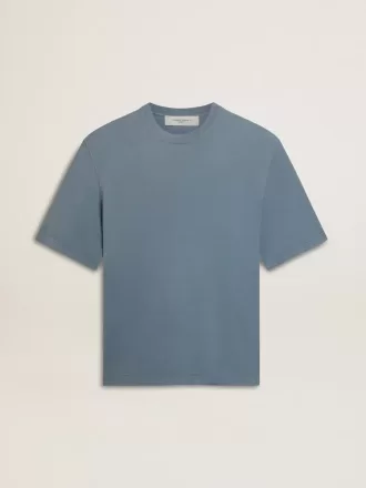 Unisex-Baumwoll-T-Shirt in Babyblau mit Reverse-Print auf der Rückseite