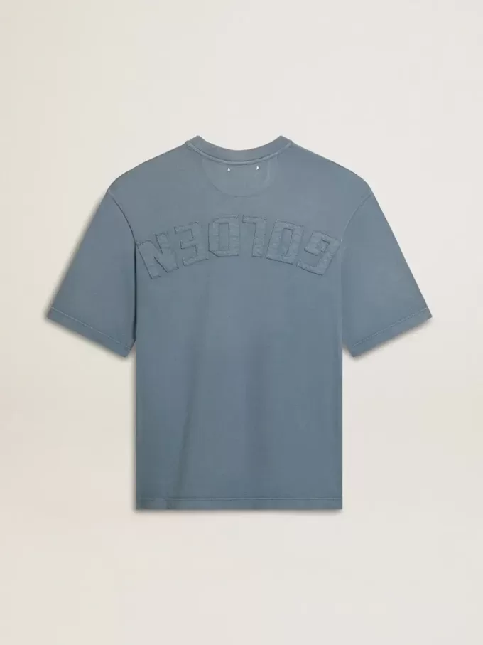 Unisex-Baumwoll-T-Shirt in Babyblau mit Reverse-Print auf der Rückseite Unisex-Baumwoll-T-Shirt in Babyblau mit Reverse-Print auf der Rückseite