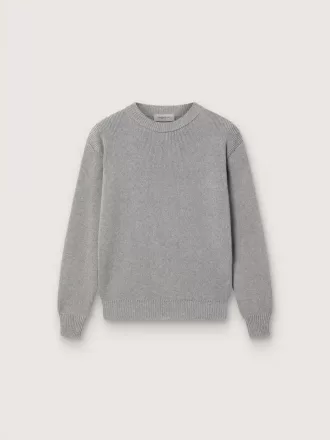 Unisex-Pullover für Kinder in grau meliertem Rippstrick mit Logo auf der Rückseite