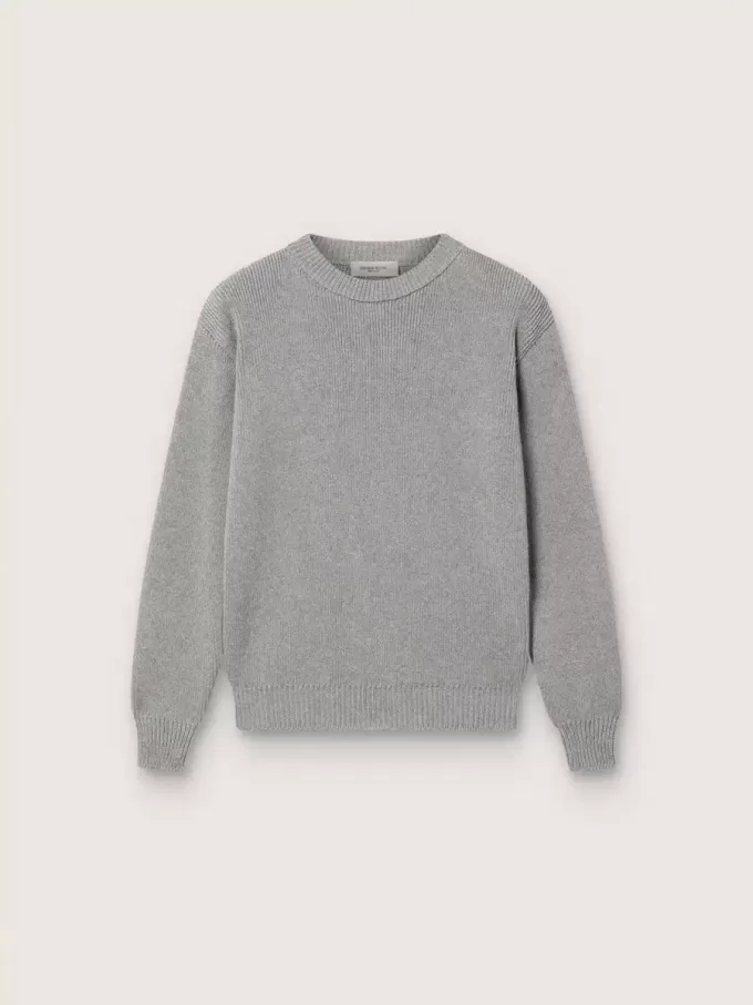 Unisex-Pullover für Kinder in grau meliertem Rippstrick mit Logo auf der Rückseite