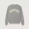 Unisex-Pullover für Kinder in grau meliertem Rippstrick mit Logo auf der Rückseite