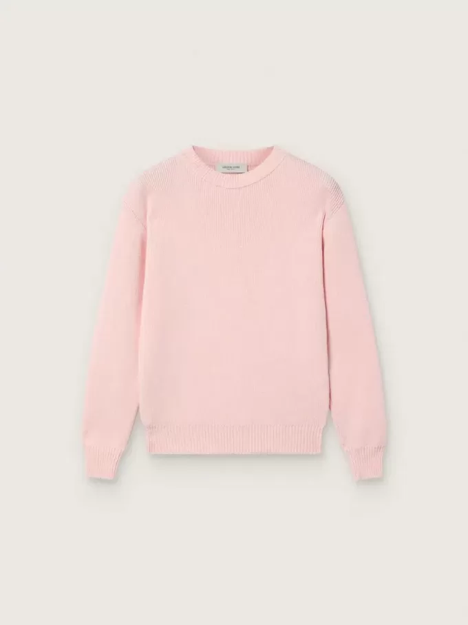 Unisex-Pullover für Kinder in Rosa mit Rippstrick und Golden-Logo auf der Rückseite