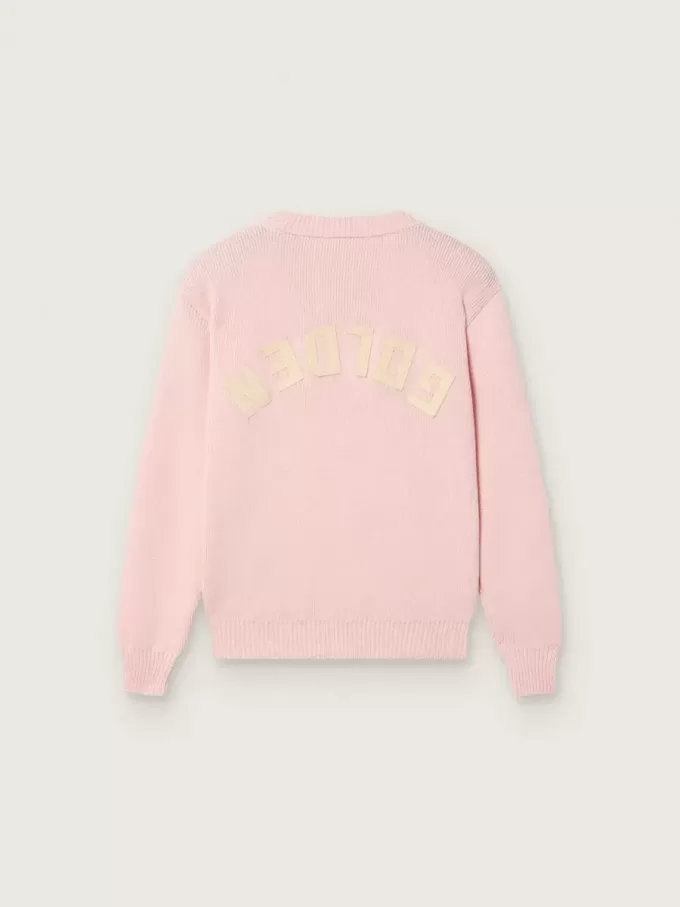Unisex-Pullover für Kinder in Rosa mit Rippstrick und Golden-Logo auf der Rückseite