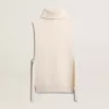 Unisex-Pullover mit hohem Kragen und ohne Ärmel aus gerippter Wolle in Weiß