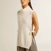 Unisex-Pullover mit hohem Kragen und ohne Ärmel aus gerippter Wolle in Weiß