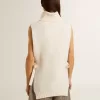 Unisex-Pullover mit hohem Kragen und ohne Ärmel aus gerippter Wolle in Weiß