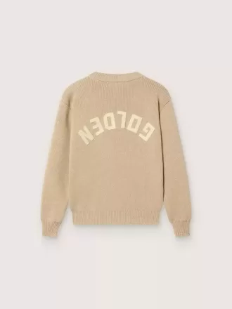 Unisex-Strickpullover für Kinder in Goldbeige mit Logo auf der Rückseite