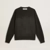 Unisex-Sweatshirt aus abgenutzter schwarzer Baumwolle mit Logo-Stickerei