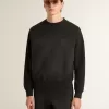 Unisex-Sweatshirt aus abgenutzter schwarzer Baumwolle mit Logo-Stickerei