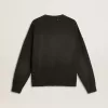 Unisex-Sweatshirt aus abgenutzter schwarzer Baumwolle mit Logo-Stickerei