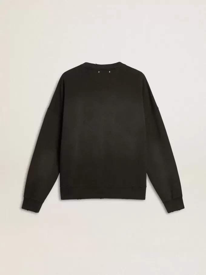 Unisex-Sweatshirt aus abgenutzter schwarzer Baumwolle mit Logo-Stickerei