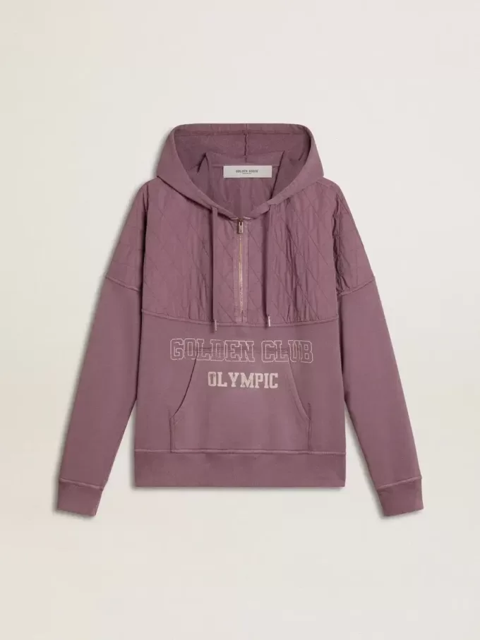 Unisex-Sweatshirt aus mauvefarbener Baumwolle mit Print auf der Vorderseite Unisex-Sweatshirt aus mauvefarbener Baumwolle mit Print auf der Vorderseite