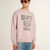 Unisex-Sweatshirt in Altrosa mit Rundhalsausschnitt und grünem Logo-Print