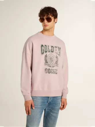 Unisex-Sweatshirt in Altrosa mit Rundhalsausschnitt und grünem Logo-Print