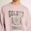 Unisex-Sweatshirt in Altrosa mit Rundhalsausschnitt und grünem Logo-Print