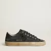 V-Star aus mitternachtsblauem Denim mit schwarzem Lederstern und Zehenkappe