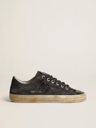 V-Star aus mitternachtsblauem Denim mit schwarzem Lederstern und Zehenkappe