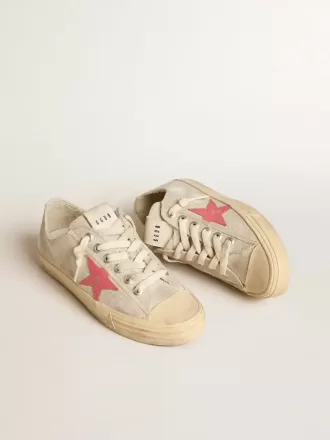 V-Star für Damen aus hellgrauem Canvas mit rotem Lederstern