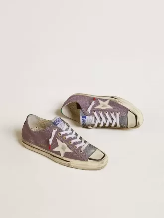 V-Star LAB für Damen aus lila Leder und Glitzer mit weißem Stern und silberner Glitzerzunge