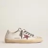V-Star mit rosa Glitzerstern und Fersenlasche aus Metallic-Leder