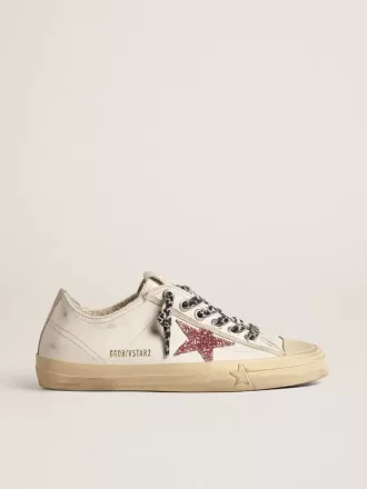 V-Star mit rosa Glitzerstern und Fersenlasche aus Metallic-Leder
