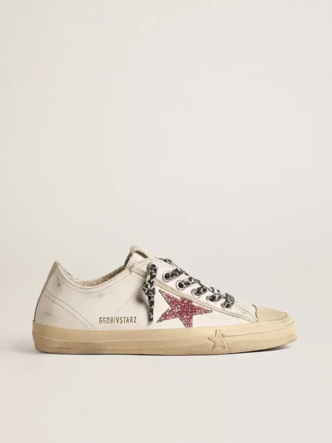 V-Star mit rosa Glitzerstern und Fersenlasche aus Metallic-Leder