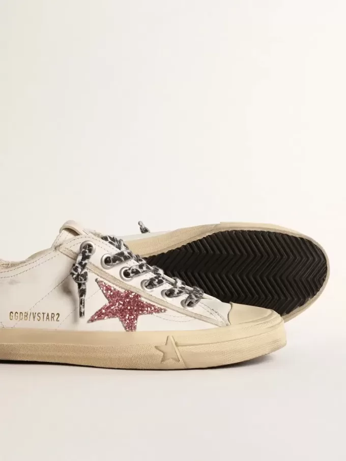 V-Star mit rosa Glitzerstern und Fersenlasche aus Metallic-Leder