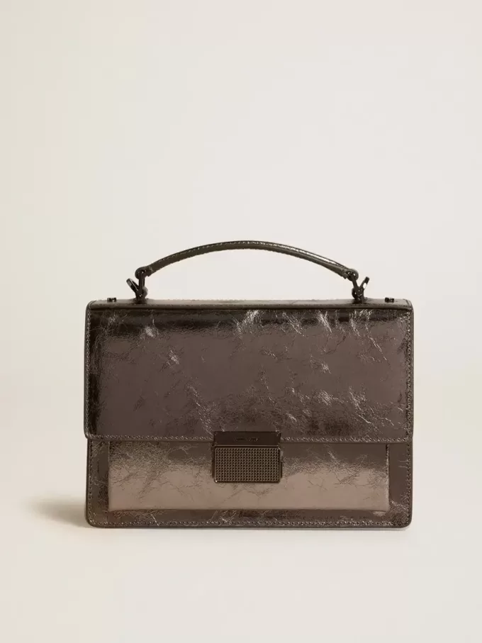 Venezia Tasche aus anthrazitgrauem Metallic-Leder mit schwarzen Details