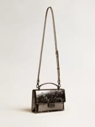 Venezia Tasche aus anthrazitgrauem Metallic-Leder mit schwarzen Details