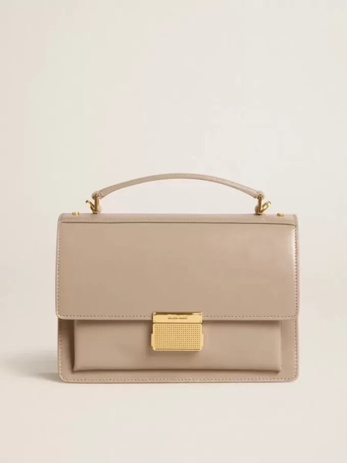 Venezia-Tasche aus beigem Leder mit Golddetails
