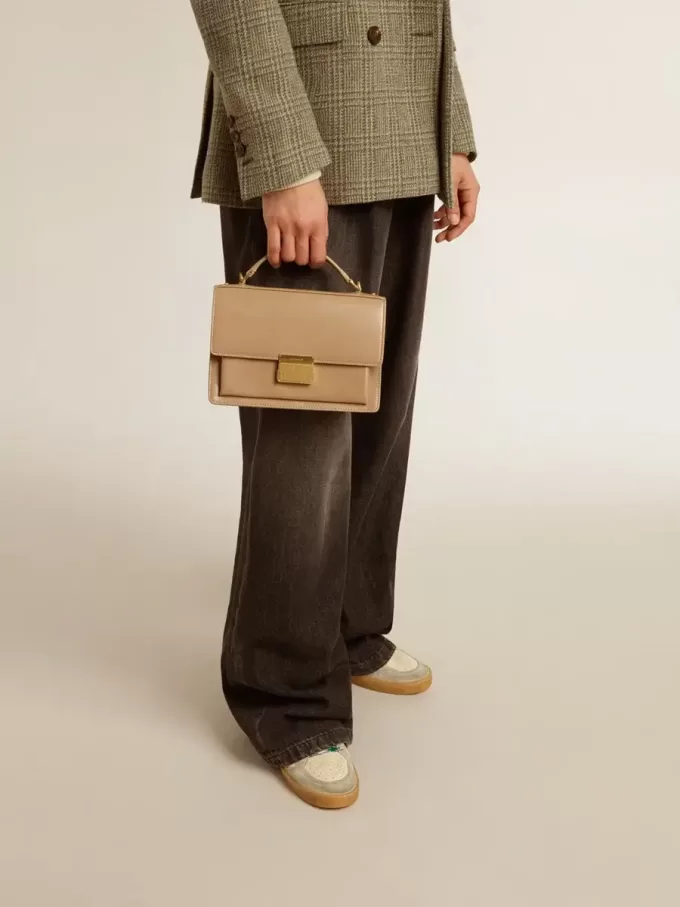 Venezia-Tasche aus beigem Leder mit Golddetails